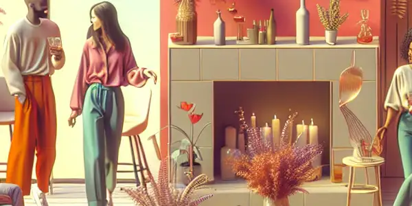 A cozy, vibrant room with diverse young adults engaged in playful, intimate conversation and laughter.