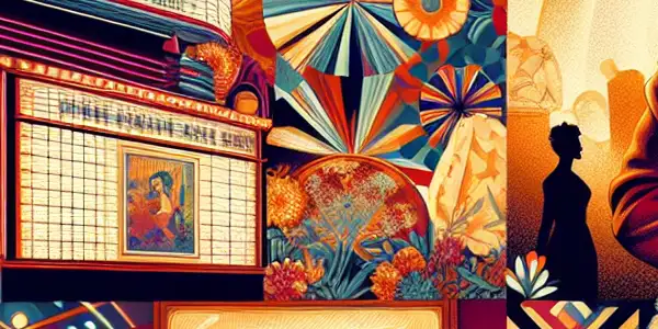 A curvaceous woman in vintage lingerie poses playfully against a nostalgic, soft-focus background with Japanese aesthetic elements.